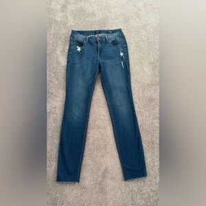 Kaari Blue Dark Wash Skinny Jeans Slight Distressing